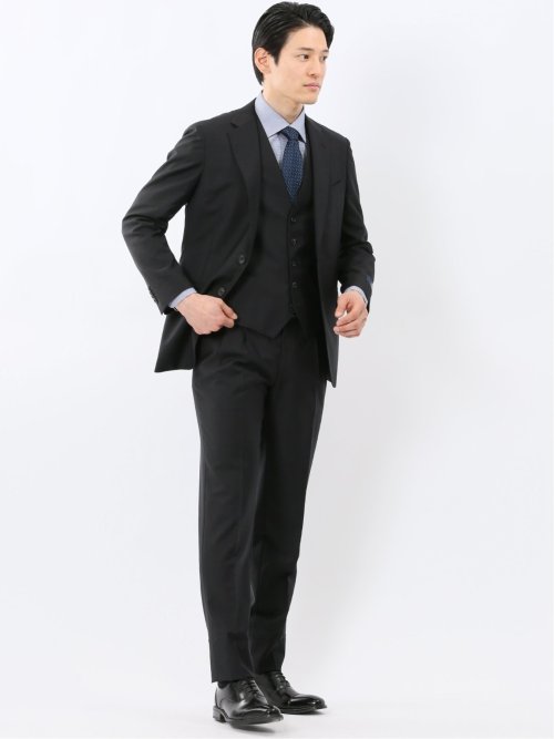 マルゾット ウール レギュラーフィット 2ボタン 3ピース スーツ 組織黒