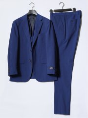 マルゾット/Marzotto ウール混 レギュラーフィット 2ボタン3ピーススーツ ストライプ青