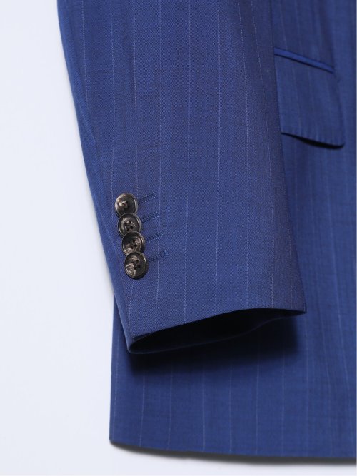 マルゾット/Marzotto ウール混 レギュラーフィット 2ボタン3ピーススーツ ストライプ青