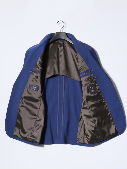 マルゾット/Marzotto ウール混 レギュラーフィット 2ボタン3ピーススーツ ストライプ青