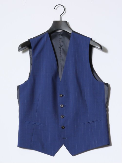 マルゾット/Marzotto ウール混 レギュラーフィット 2ボタン3ピーススーツ ストライプ青