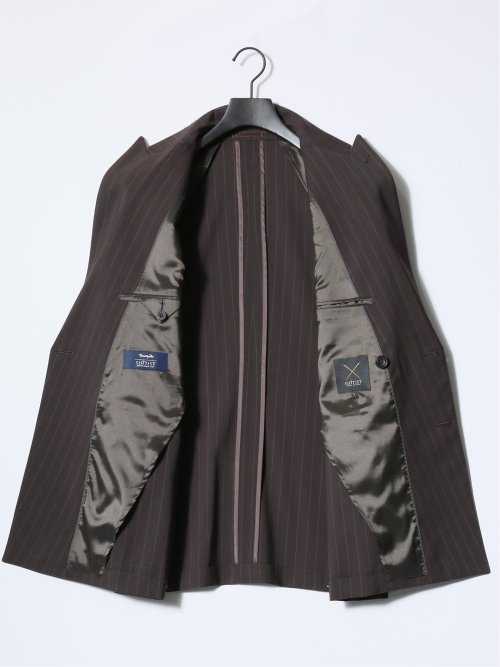 マルゾット/Marzotto ウール混 レギュラーフィット 2ボタン2ピーススーツ ストライプ茶