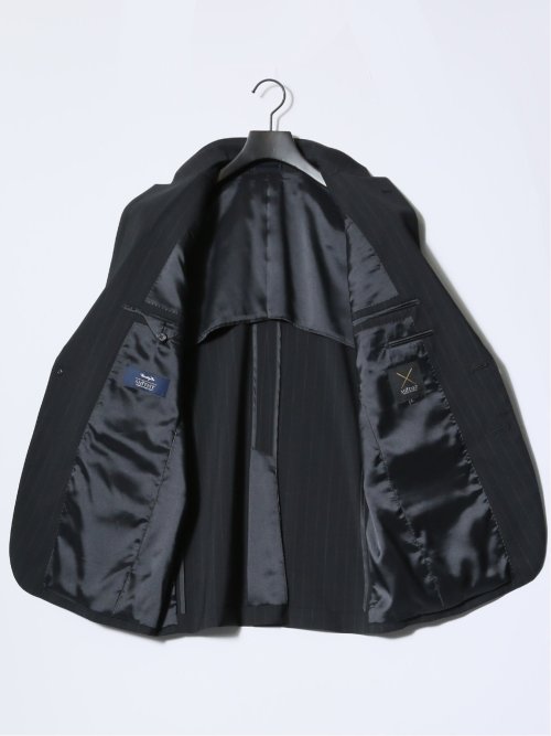 マルゾット/Marzotto ウール混 レギュラーフィット 2ボタン3ピーススーツ ストライプ黒