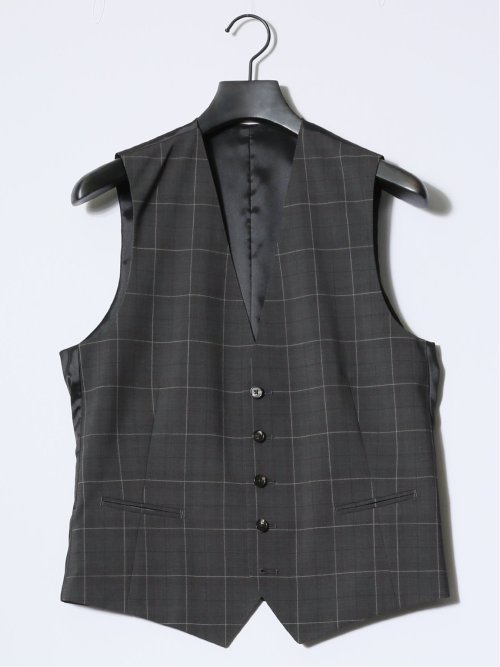 マルゾット/Marzotto ウール混 レギュラーフィット 2ボタン3ピーススーツ チェックグレー