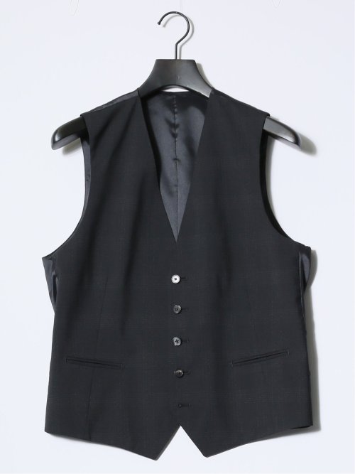 マルゾット/Marzotto ウール混 レギュラーフィット 2ボタン3ピーススーツ チェック黒