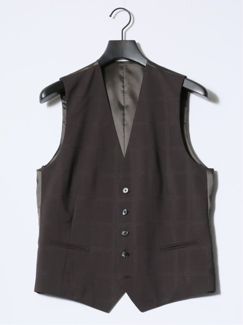 マルゾット/Marzotto ウール混 レギュラーフィット 2ボタン3ピーススーツ シャドーチェック茶