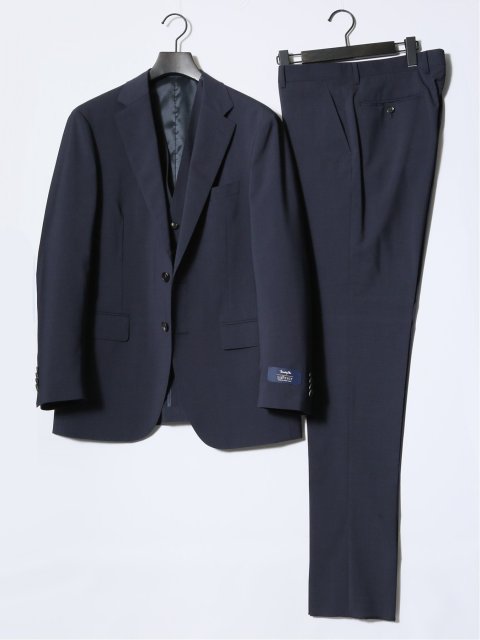 マルゾット/Marzotto ウール混 レギュラーフィット 2ボタン3ピーススーツ チェック紺