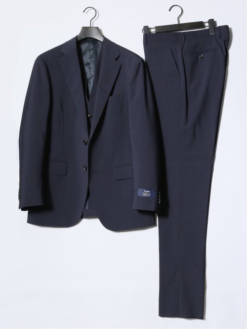 マルゾット/Marzotto ウール混 レギュラーフィット 2ボタン3ピーススーツ チェック紺