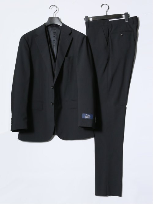 マルゾット/Marzotto ウール混 レギュラーフィット 2ボタン3ピーススーツ シャドーストライプ黒