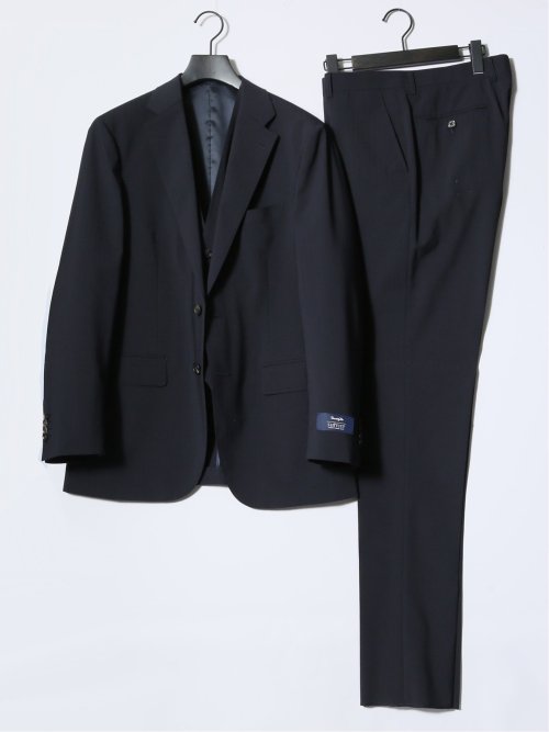 マルゾット/Marzotto ウール混 レギュラーフィット 2ボタン3ピーススーツ シャドーストライプ紺