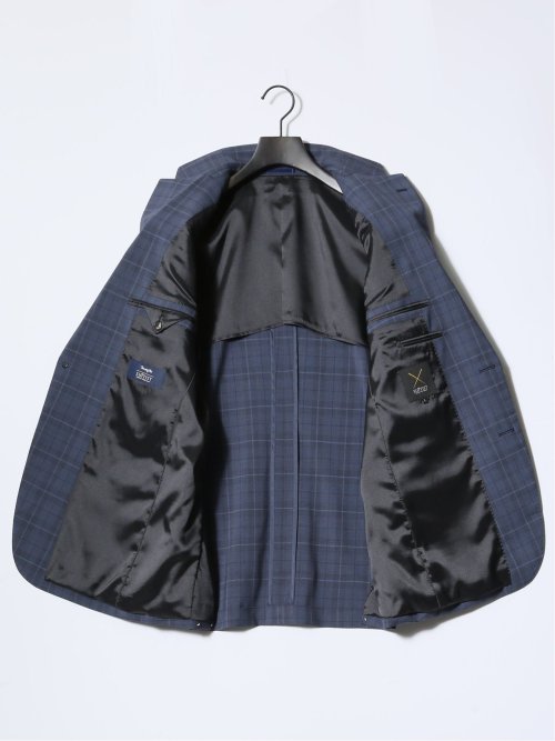 マルゾット/Marzotto ウール混 レギュラーフィット 2ボタン3ピーススーツ チェック青