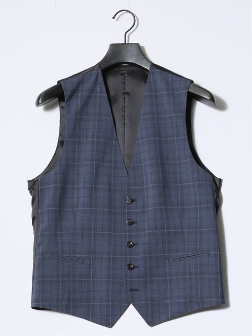 マルゾット/Marzotto ウール混 レギュラーフィット 2ボタン3ピーススーツ チェック青