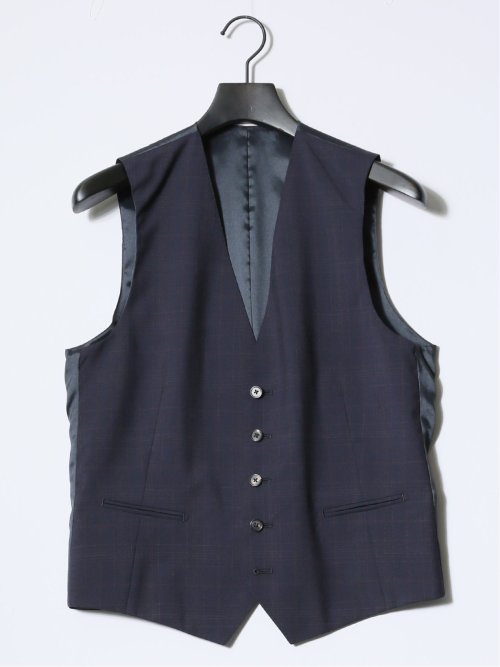 マルゾット/Marzotto ウール レギュラーフィット 2ボタン3ピーススーツ チェック紺