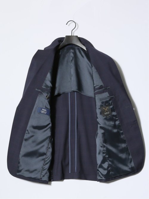 マルゾット/Marzotto ウール レギュラーフィット 2ボタン3ピーススーツ チェック紺