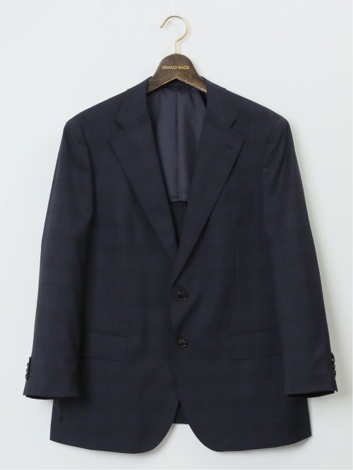 【大きいサイズ】グランバック/GRAND-BACK ウール混 2ボタン2ピーススーツ シャドーチェック紺