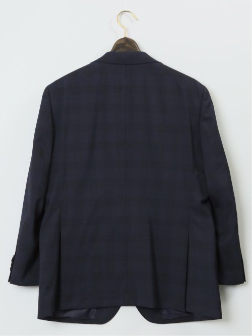 【大きいサイズ】グランバック/GRAND-BACK ウール混 2ボタン2ピーススーツ シャドーチェック紺