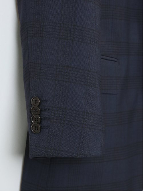 【大きいサイズ】グランバック/GRAND-BACK ウール混 2ボタン2ピーススーツ シャドーチェック紺