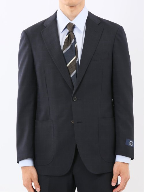 マルゾット ウール混 レギュラーフィット 2ボタン2ピーススーツ チェック紺(セットアップ可能)