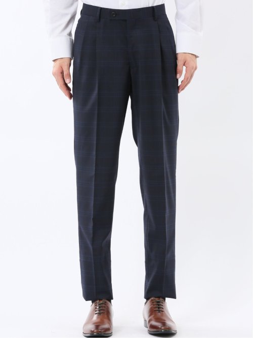 マルゾット ウール混 レギュラーフィット 2ボタン2ピーススーツ チェック紺