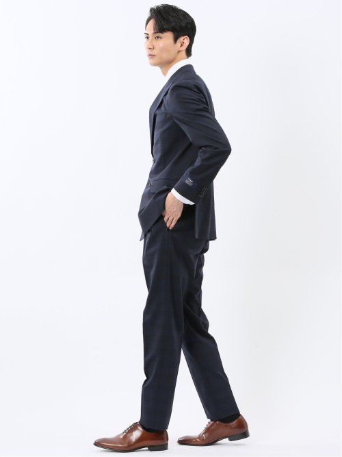 マルゾット ウール混 レギュラーフィット 2ボタン2ピーススーツ チェック紺