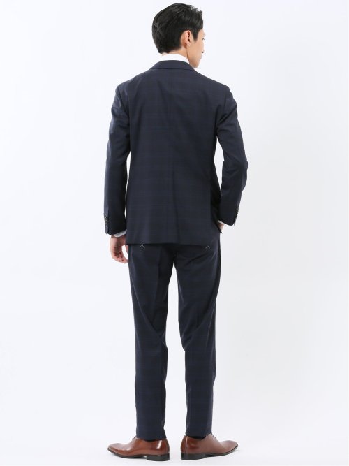 マルゾット ウール混 レギュラーフィット 2ボタン2ピーススーツ チェック紺