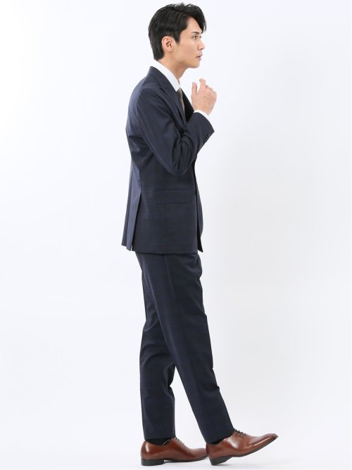 マルゾット ウール混 レギュラーフィット 2ボタン2ピーススーツ チェック紺