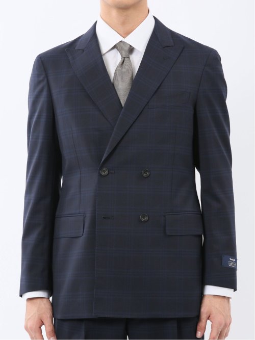マルゾット ウール混 レギュラーフィット 2ボタン2ピーススーツ チェック紺