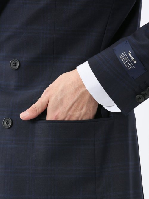 マルゾット ウール混 レギュラーフィット 2ボタン2ピーススーツ チェック紺