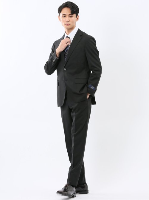 マルゾット ウール混 レギュラーフィット 2ボタン2ピーススーツ シャドーストライプ黒(セットアップ可能)