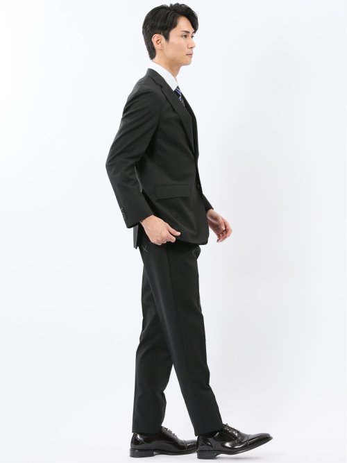 マルゾット ウール混 レギュラーフィット 2ボタン2ピーススーツ シャドーストライプ黒(セットアップ可能)