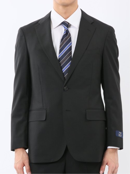 マルゾット ウール混 レギュラーフィット 2ボタン2ピーススーツ シャドーストライプ黒(セットアップ可能)