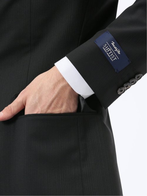 マルゾット ウール混 レギュラーフィット 2ボタン2ピーススーツ シャドーストライプ黒(セットアップ可能)