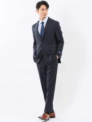 マルゾット ウール混 レギュラーフィット 2ボタン2ピーススーツ 組織紺(セットアップ可能)