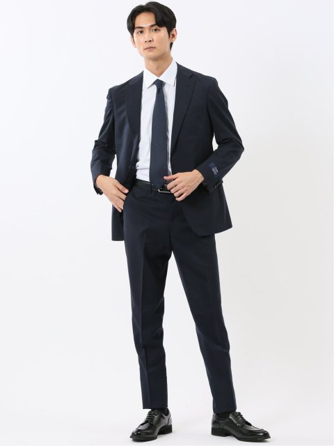 マルゾット ウール混 レギュラーフィット 2ボタン2ピーススーツ シャドーストライプ紺(セットアップ可能)