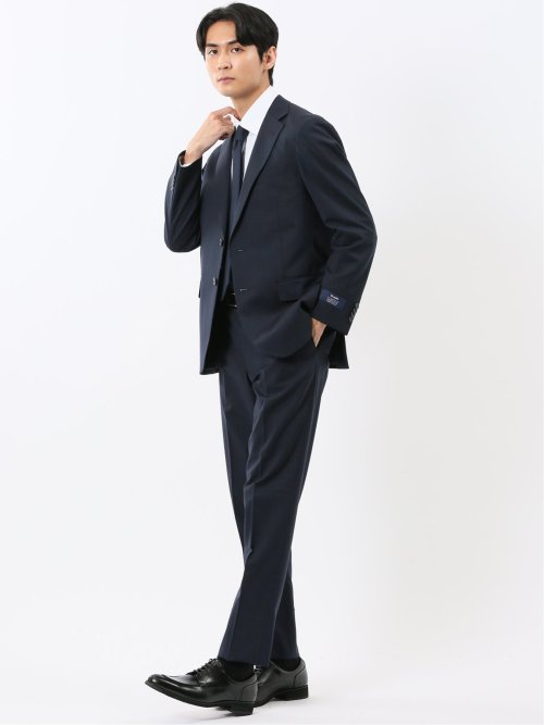 マルゾット ウール混 レギュラーフィット 2ボタン2ピーススーツ シャドーストライプ紺(セットアップ可能)