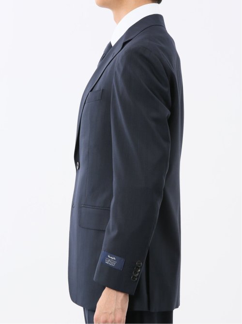 マルゾット ウール混 レギュラーフィット 2ボタン2ピーススーツ シャドーストライプ紺(セットアップ可能)