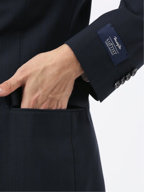 マルゾット ウール混 レギュラーフィット 2ボタン2ピーススーツ シャドーストライプ紺(セットアップ可能)