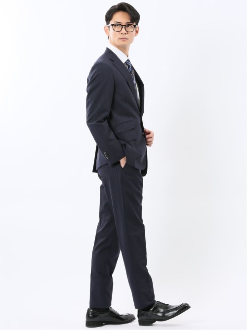 マルゾット ウール混 レギュラーフィット 2ボタン2ピーススーツ ピンストライプ紺(セットアップ可能)