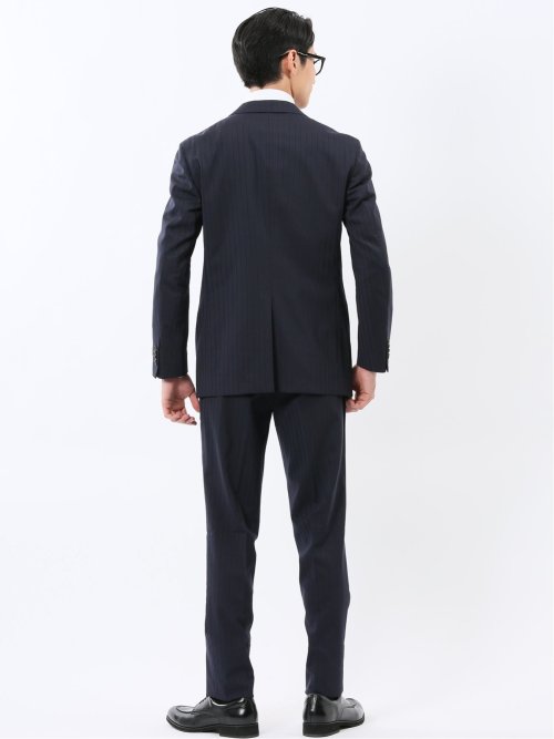 マルゾット ウール混 レギュラーフィット 2ボタン2ピーススーツ ピンストライプ紺(セットアップ可能)