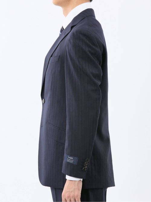 マルゾット ウール混 レギュラーフィット 2ボタン2ピーススーツ ピンストライプ紺(セットアップ可能)