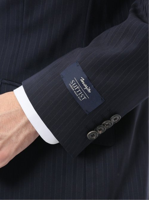 マルゾット ウール混 レギュラーフィット 2ボタン2ピーススーツ ピンストライプ紺(セットアップ可能)