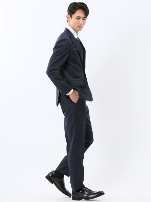 マルゾット ウール レギュラーフィット 2ボタン2ピーススーツ ストライプ紺(セットアップ可能)