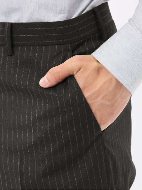 マルゾット ウール レギュラーフィット 2ボタン2ピーススーツ ストライプ黒(セットアップ可能)