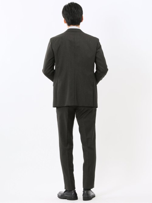 マルゾット ウール レギュラーフィット 2ボタン2ピーススーツ ストライプ黒(セットアップ可能)