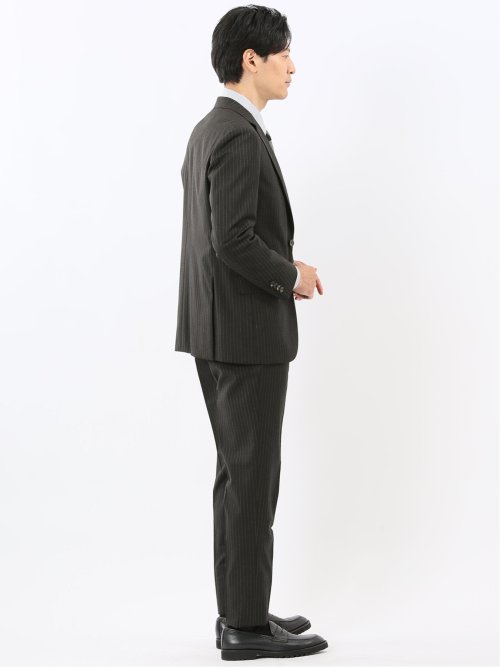 マルゾット ウール レギュラーフィット 2ボタン2ピーススーツ ストライプ黒(セットアップ可能)
