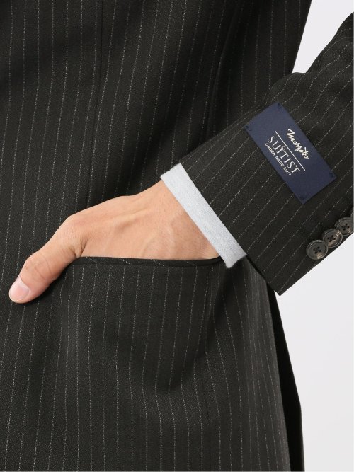 マルゾット ウール レギュラーフィット 2ボタン2ピーススーツ ストライプ黒(セットアップ可能)