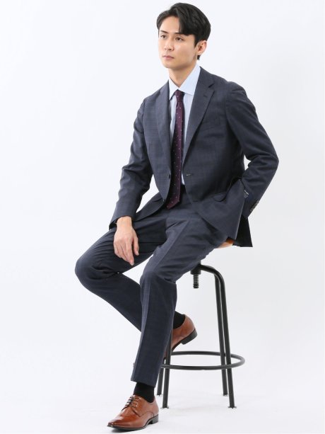 マルゾット ウール レギュラーフィット 2ボタン2ピーススーツ チェック青(セットアップ可能)