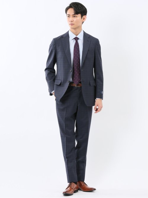 マルゾット ウール レギュラーフィット 2ボタン2ピーススーツ チェック青(セットアップ可能)