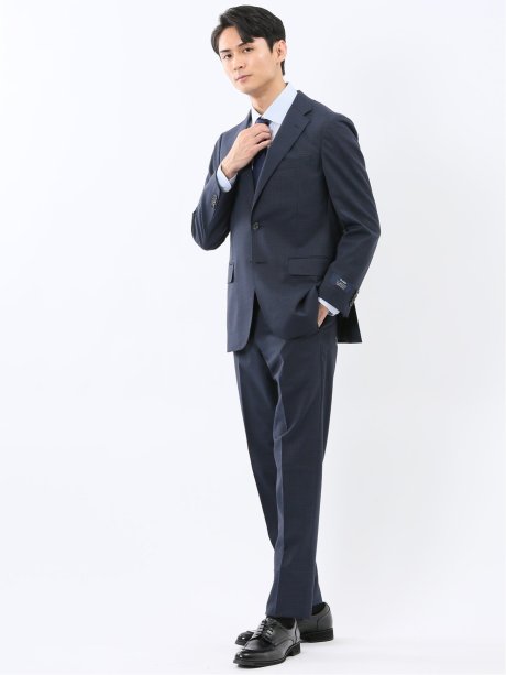 マルゾット ウール混 レギュラーフィット 2ボタン2ピーススーツ チェック紺(セットアップ可能)