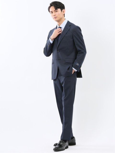 マルゾット ウール混 レギュラーフィット 2ボタン2ピーススーツ チェック紺(セットアップ可能)